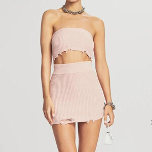 SER.O.YA Lola Dress 2 Piece Matching  Set Distressed Crop Top & Mini Skirt M NWT